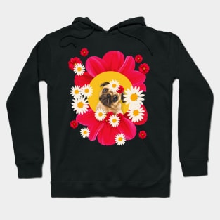 pug in pink flowers Hoodie